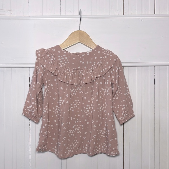 H&M EUC Softest Ever Neutral Ruffle Long Sleeve Floral Print Dress - Picture 1 of 1